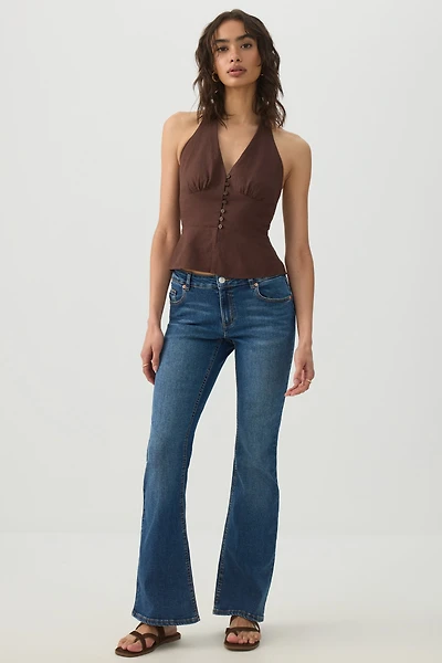 Mid Rise Flare Leg Jean