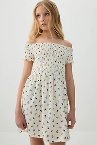 Smocked Off Shoulder Dress