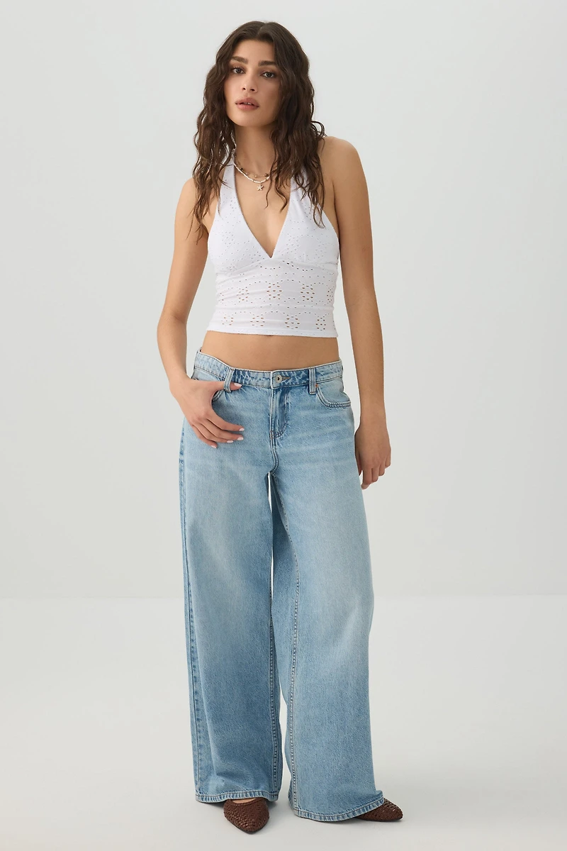 Eyelet Halter Knit Tank Top