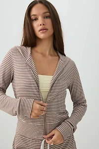 Waffle Hooded Front Zipper Top