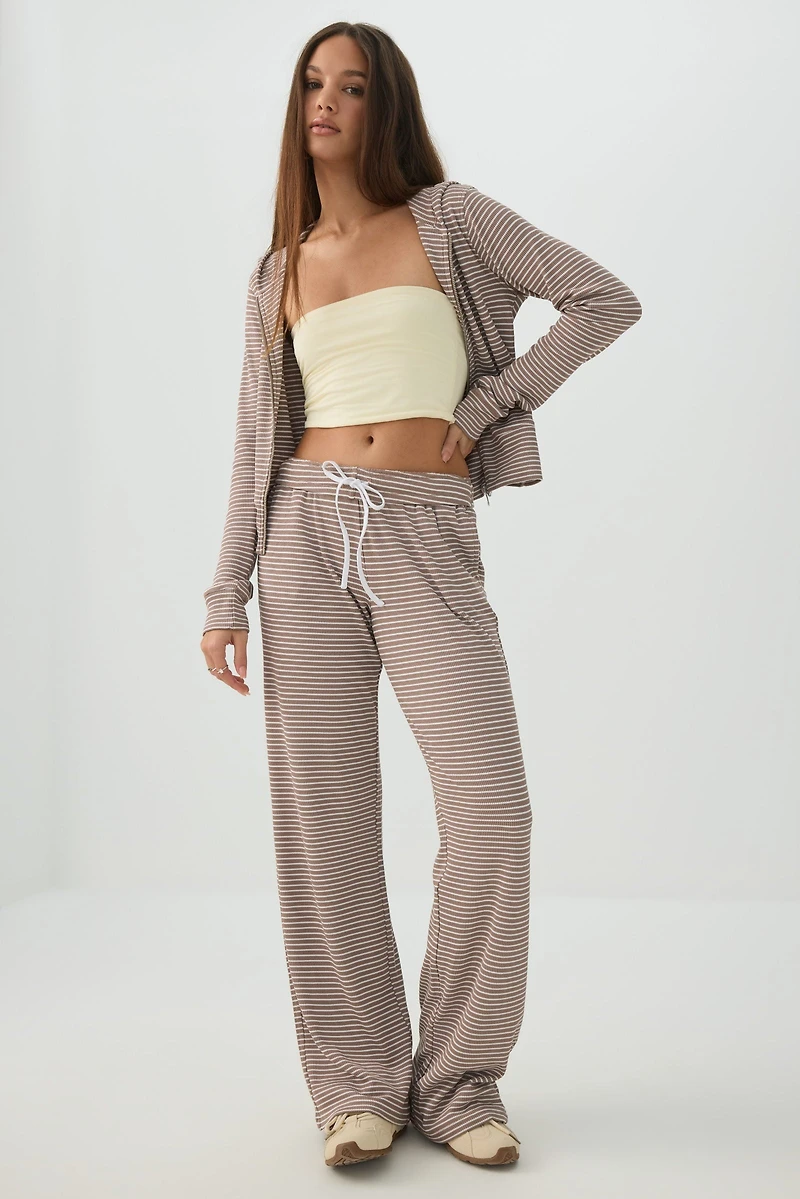 Waffle Hooded Front Zipper Top