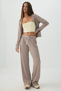 Waffle Hooded Front Zipper Top