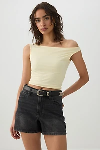 Short en denim taille haute midi