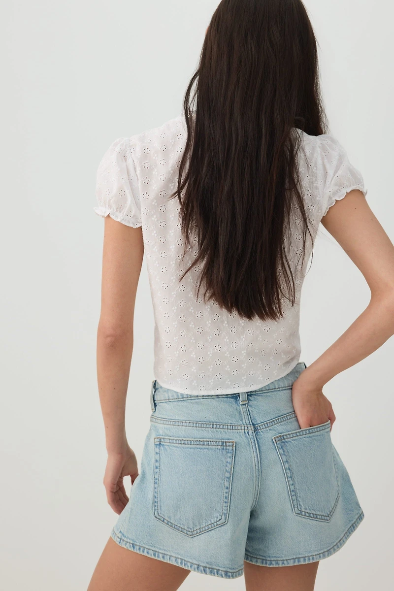 Mid Rise A Line Denim Shorts