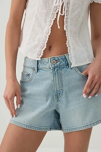 Mid Rise A Line Denim Shorts