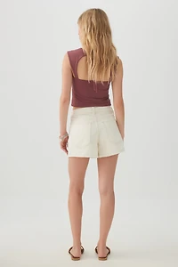 Mid Rise A Line Denim Shorts