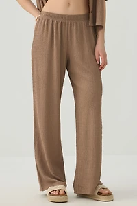Pantalon à jambe large en tissu texturée