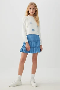 Knit Sweater with Flower Embellishments
