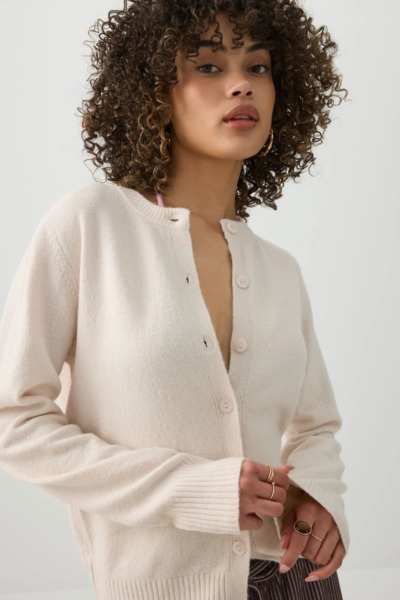 Button-Front Sweater Cardigan