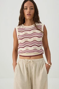Open Stitch Cropped Sweater Vest