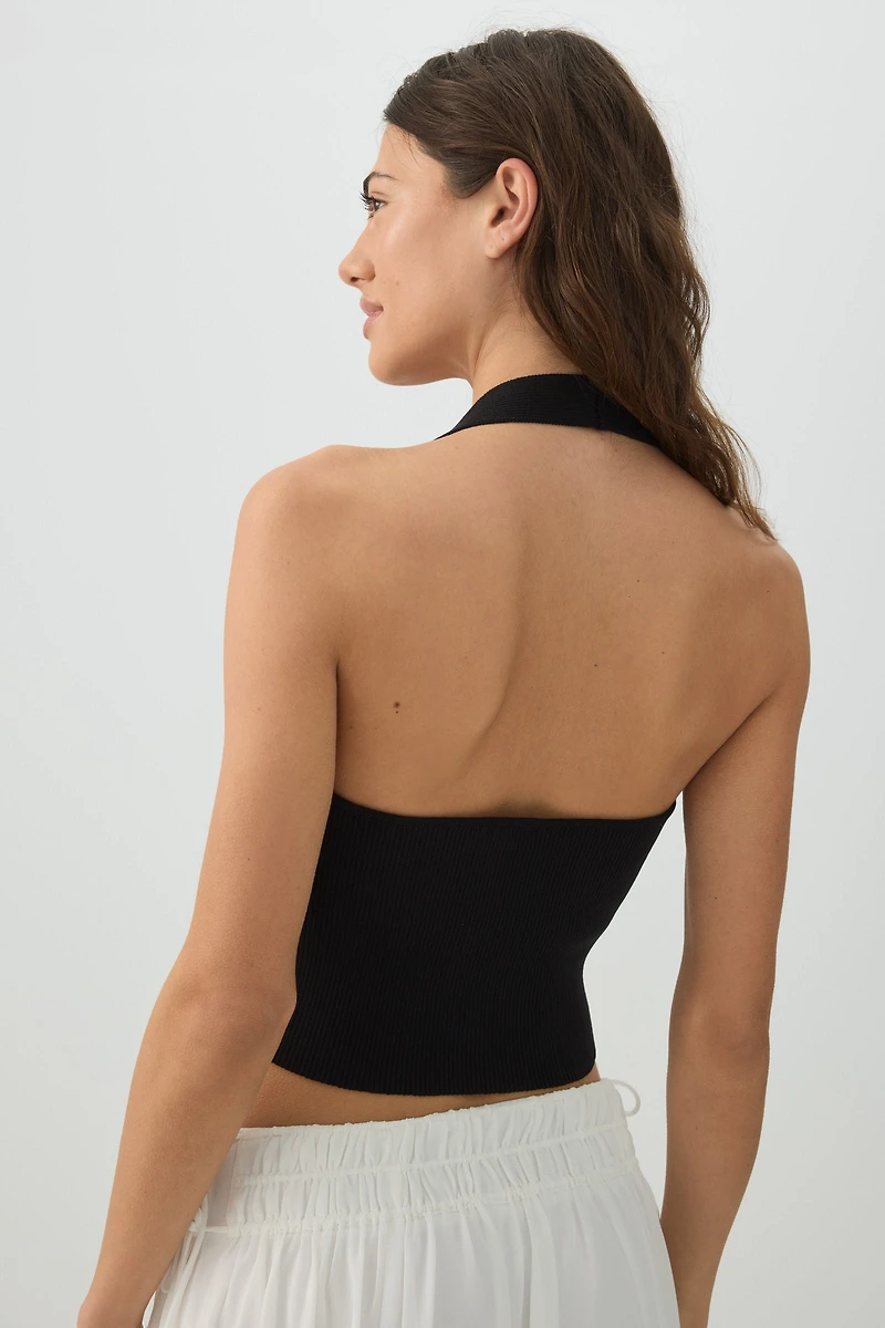 Tie Front Halter Sweater Tank