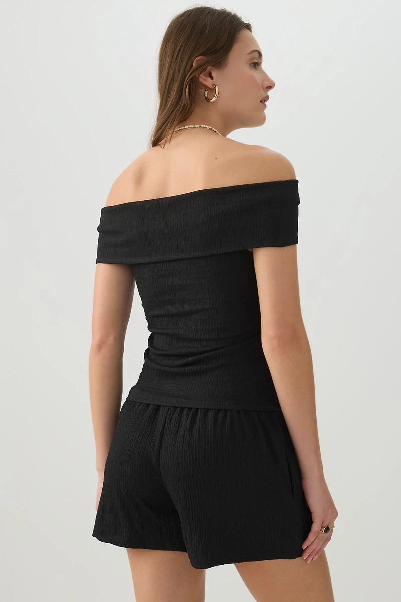 Textured Knit Off Shoulder Crop Top