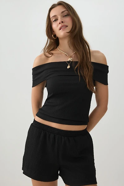 Textured Knit Off Shoulder Crop Top