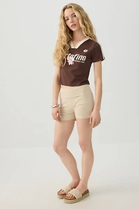 Crop Graphic Contrast V Neck T-Shirt