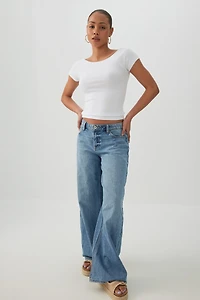 Cropped Boat Neck Rib T-Shirt