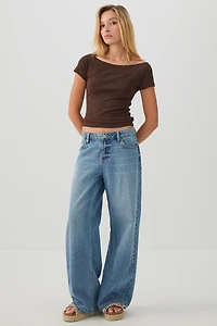 Cropped Boat Neck Rib T-Shirt
