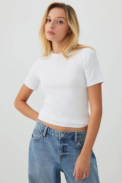 Basic Cropped Rib Crew T-Shirt