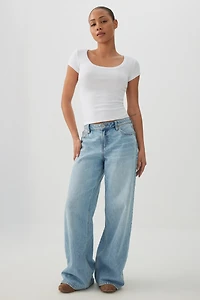 Fine Rib Scoop Neck Crop T-Shirt