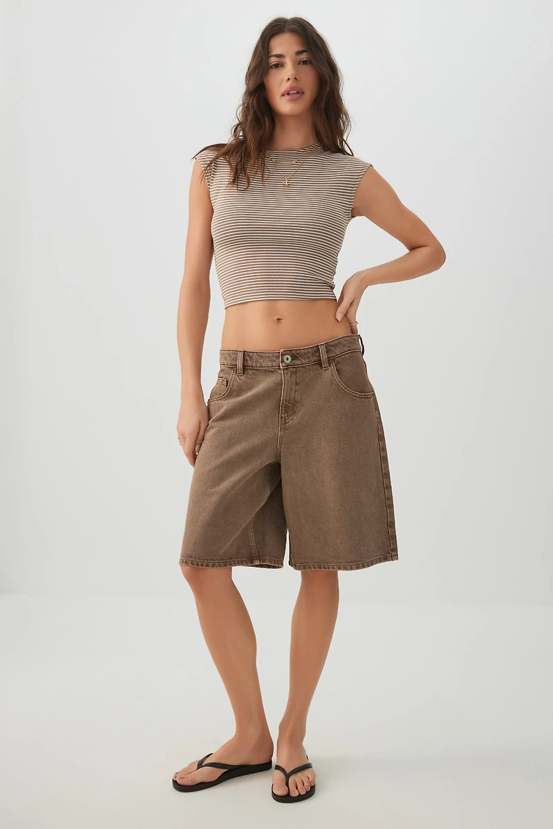 Cropped Ribbed Crew T-Shirt