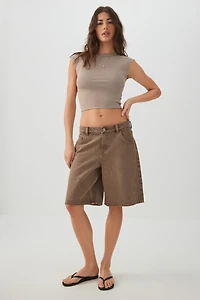 Cropped Ribbed Crew T-Shirt