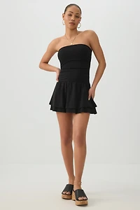 Ribbed Bandeau Ruffled Romper
