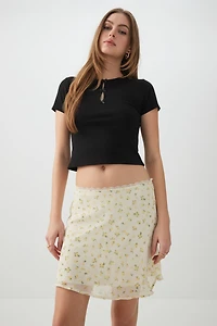 Cropped Ribbed Tee with Bows