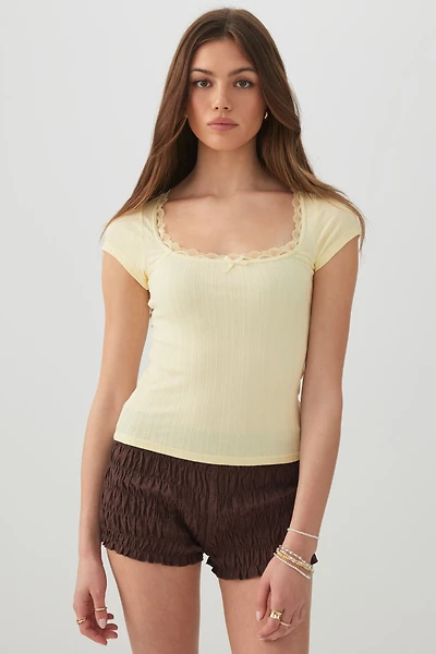 Scoop Neck T-Shirt with Lace Trim