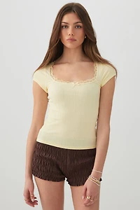 Scoop Neck T-Shirt with Lace Trim