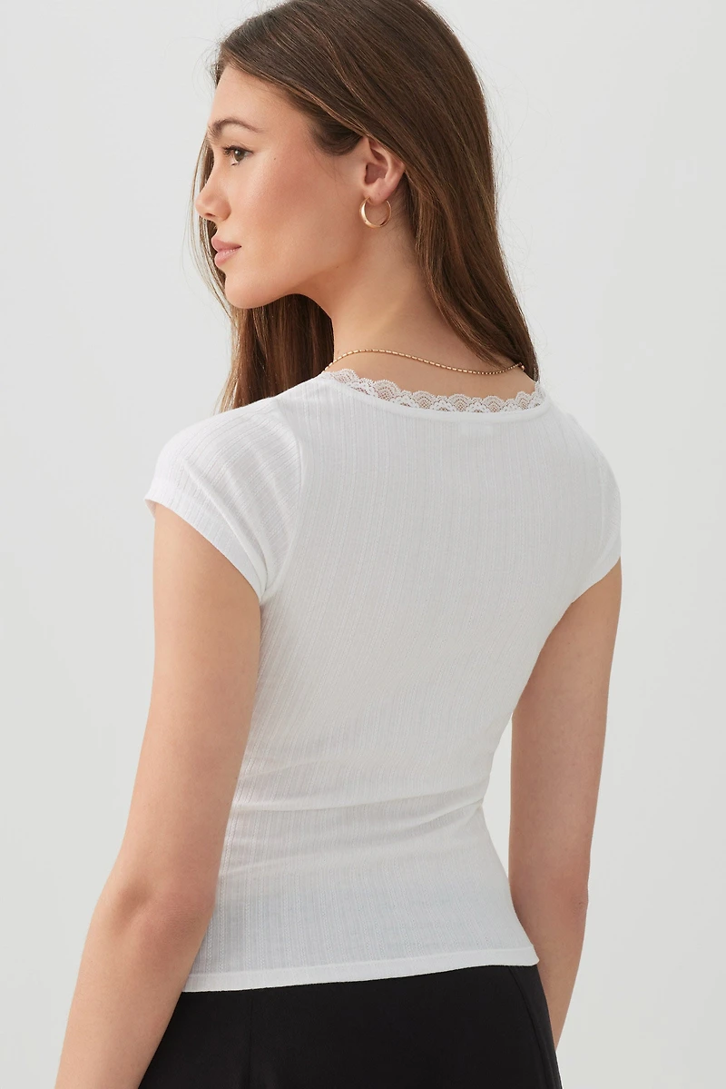 Scoop Neck T-Shirt with Lace Trim