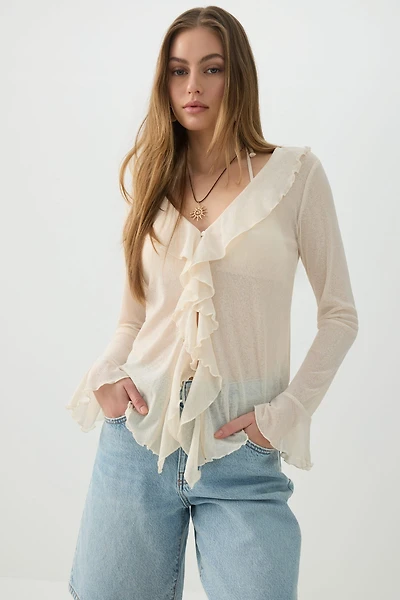 Long Sleeve Blouse with Frills
