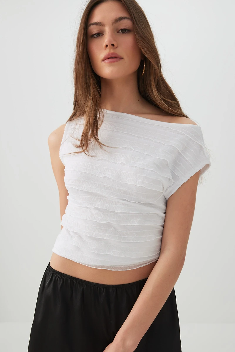 One Shoulder Ruffle Crop Top