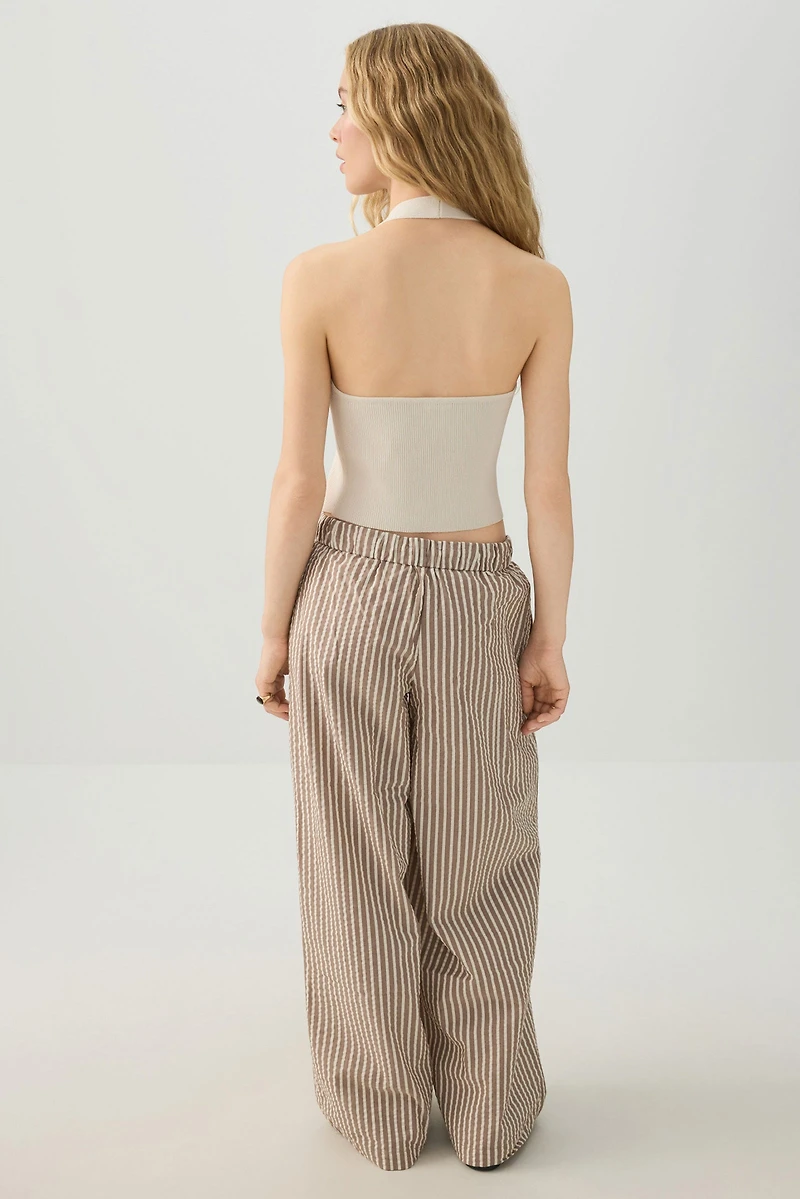 Mid Rise Foldover Wide Leg Pants