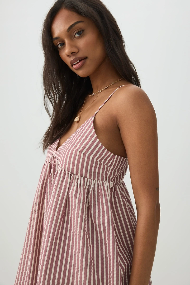 Robe courte style nuisette à col V rayée