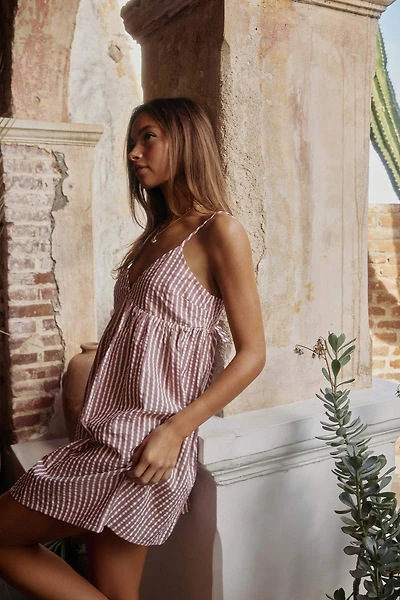 Striped Mini Babydoll V-Neck Dress