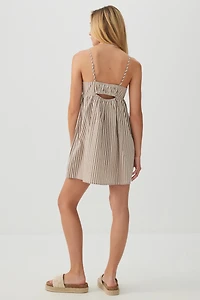 Striped Mini Babydoll V-Neck Dress