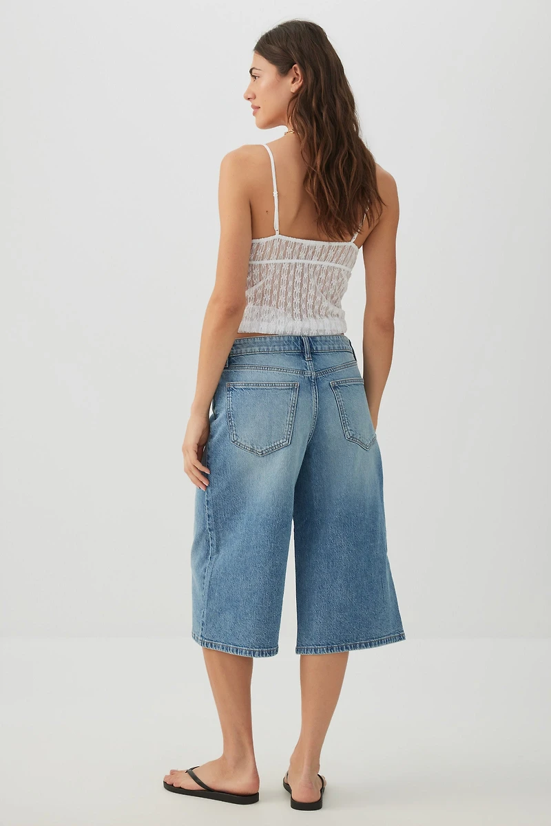 Jupe-culotte taille mi-haute en denim