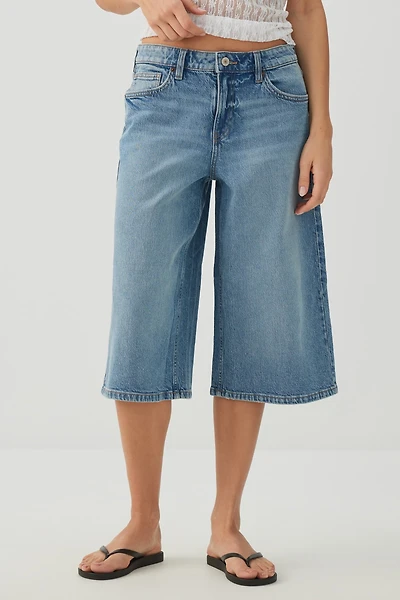 Jupe-culotte taille mi-haute en denim
