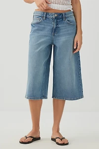 Jupe-culotte taille mi-haute en denim