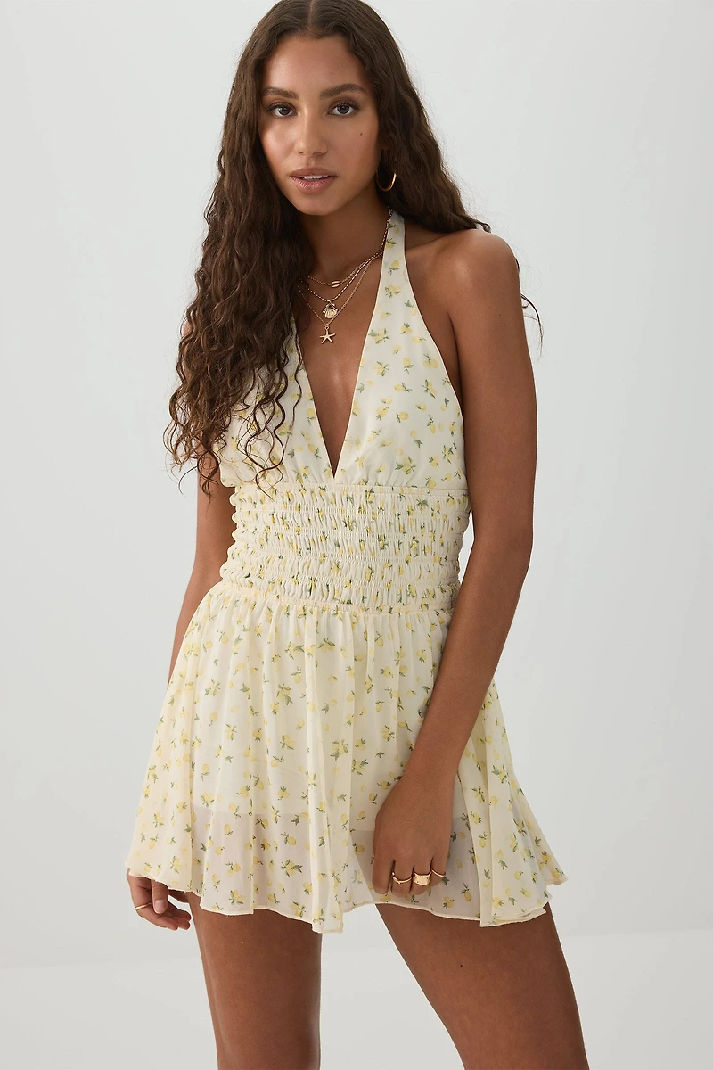 Printed Woven Halter Romper
