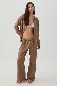 Pantalon taille mi-haute à jambe large