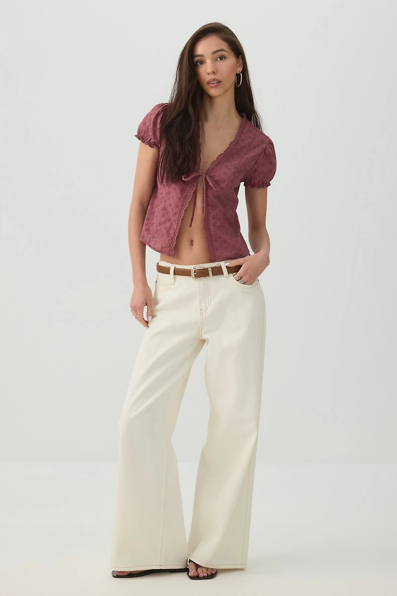 Eyelet Tie Front Top