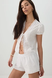 Eyelet Drawstring Shorts