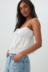 Eyelet Tie Front Cropped Tank