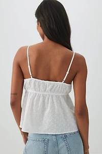 Eyelet Tie Front Cropped Tank