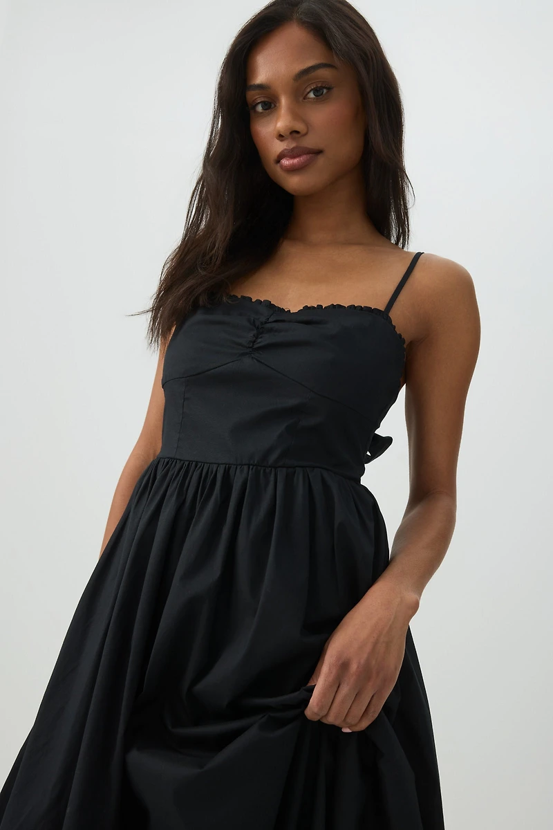 Robe midi à encolure cœur en popeline