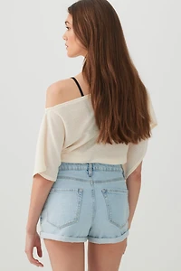 High Rise Denim Cuffed Short Shorts