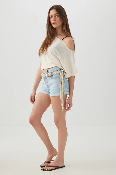 High Rise Denim Cuffed Short Shorts