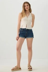 High Rise Denim Cuffed Short Shorts