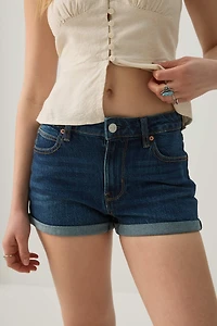 Short court taille haute en denim à revers