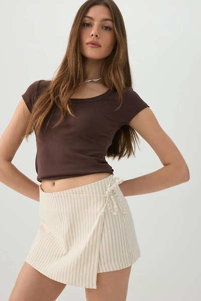 Striped Bengaline Wrap Skort
